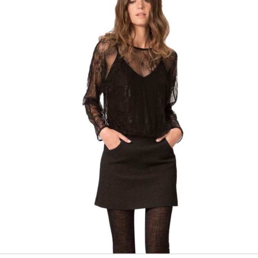 MAJE Kaneva Long Sleeve Lace and Wool Dress sz 1 Small